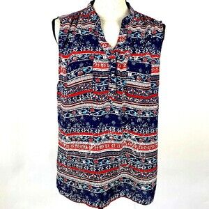 Sami & Jo Sleeveless Top Multi-color Slip On No Collar 3 Button Size Med